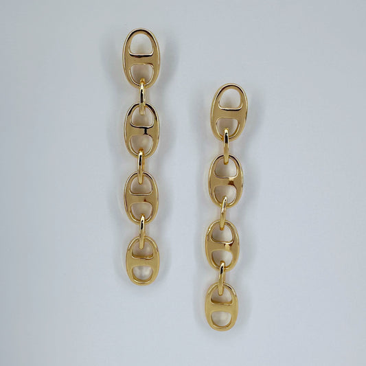 Puffed Link Long Drop Dangle Earrings