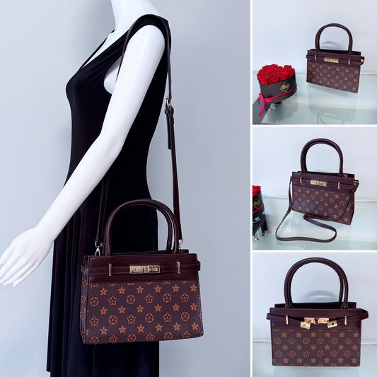 Shoulder Bag Brown with Flowers Design