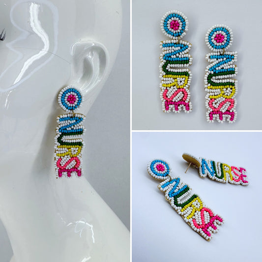 Multicolor Beaded Drop Dangle Nurse Earrings