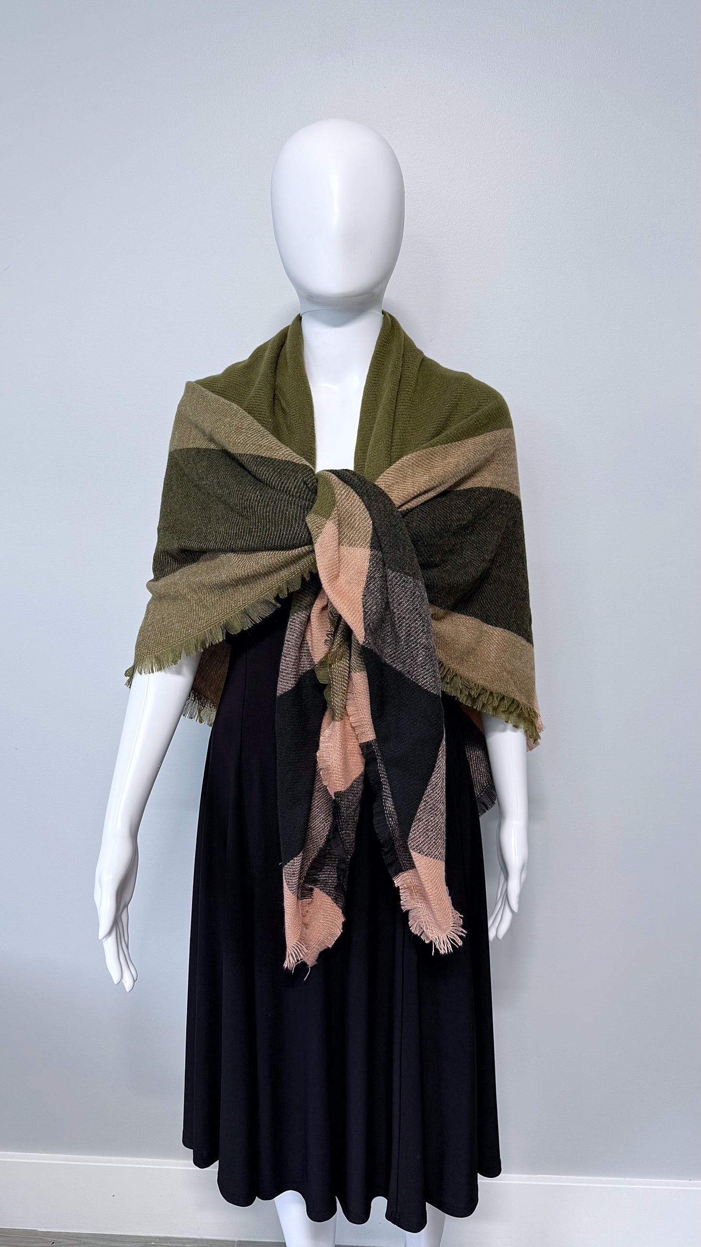 Olive Green Cotton Square Blanket Scarf