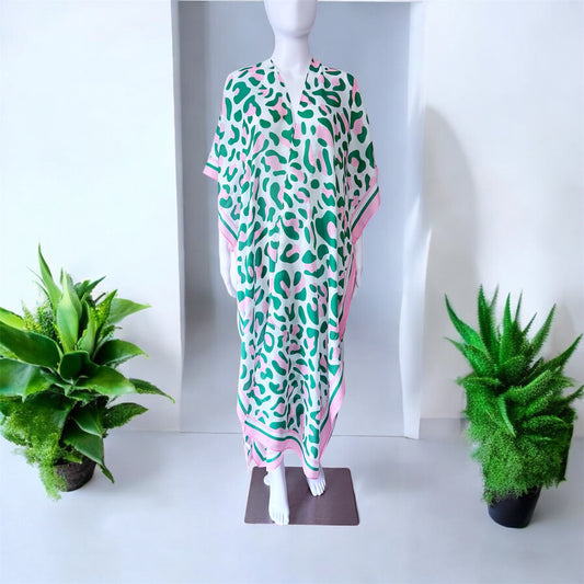 Animal Print Green and Pink Long Kimono