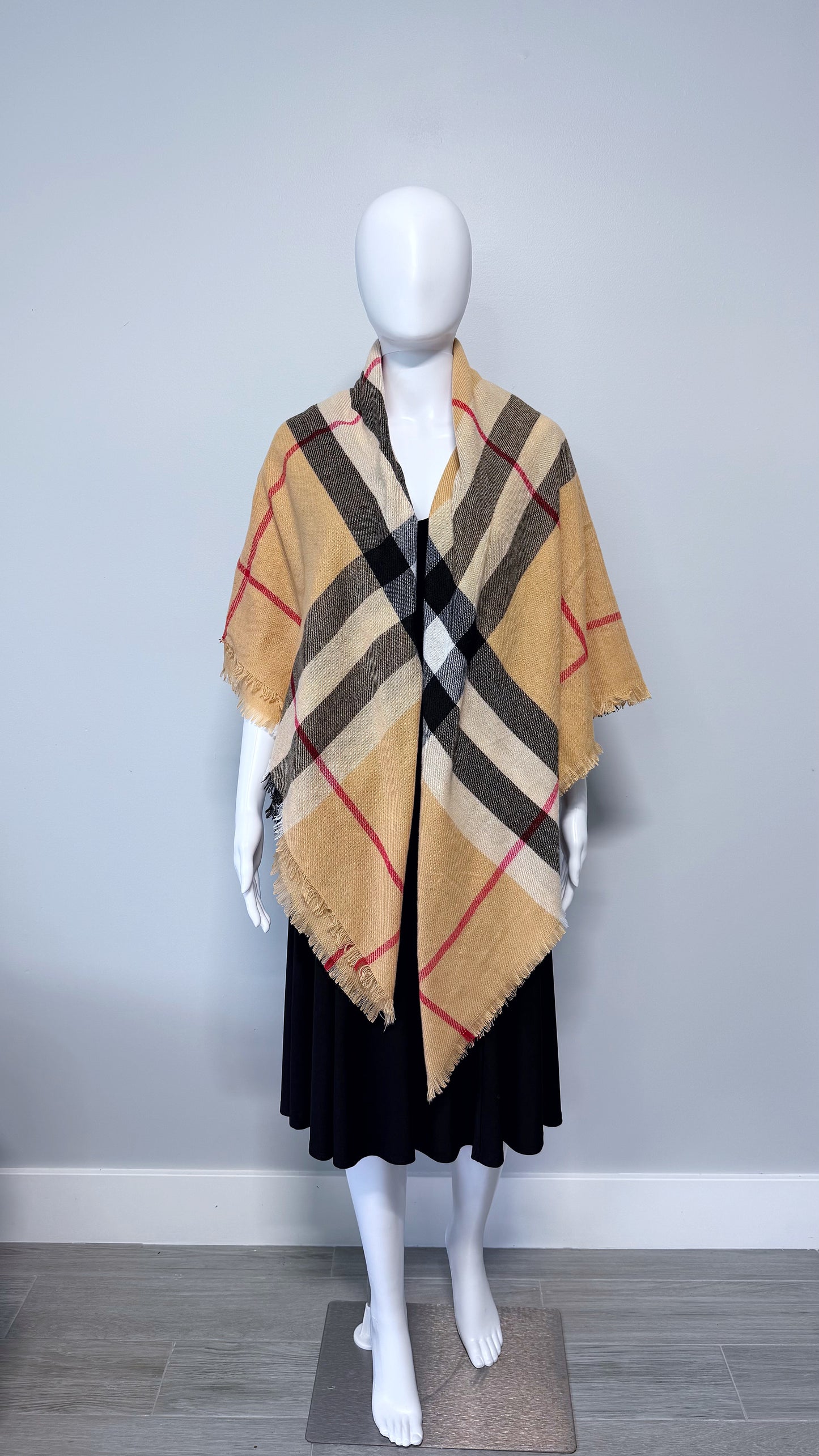 Checkered Beige Cotton Square Blanket Scarf