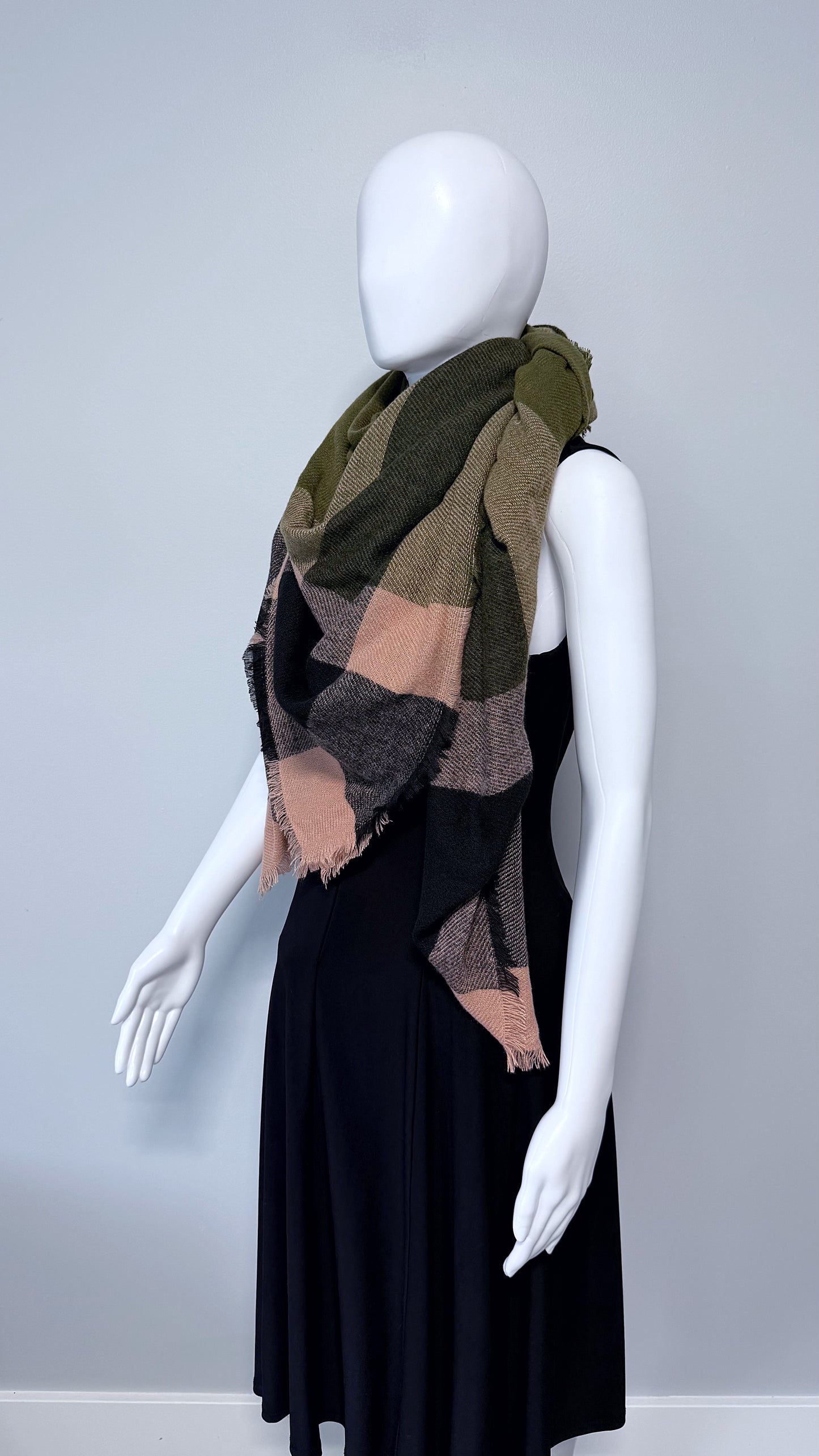 Olive Green Cotton Square Blanket Scarf