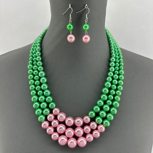 Green And Pink Pearls Necklace Set