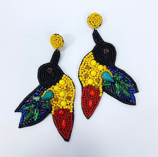 Beaded Hummingbird Colibri Multicolor Back Velvet Earrings