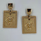 Square Post Back Gold Earrings With Square Dangle And Lion Head