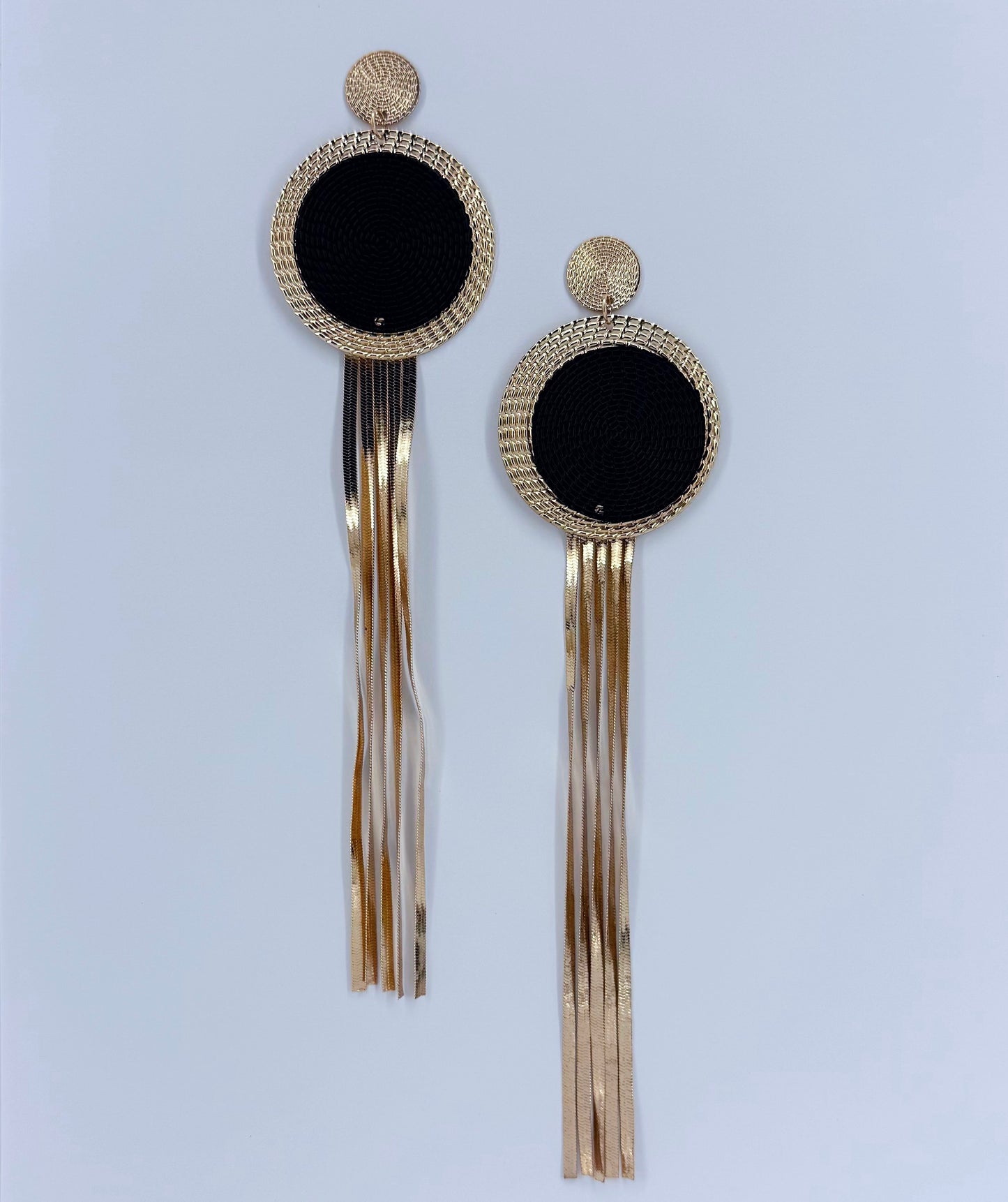 Extra Long Gold or Silver Finish Herringbone Tassel Earrings