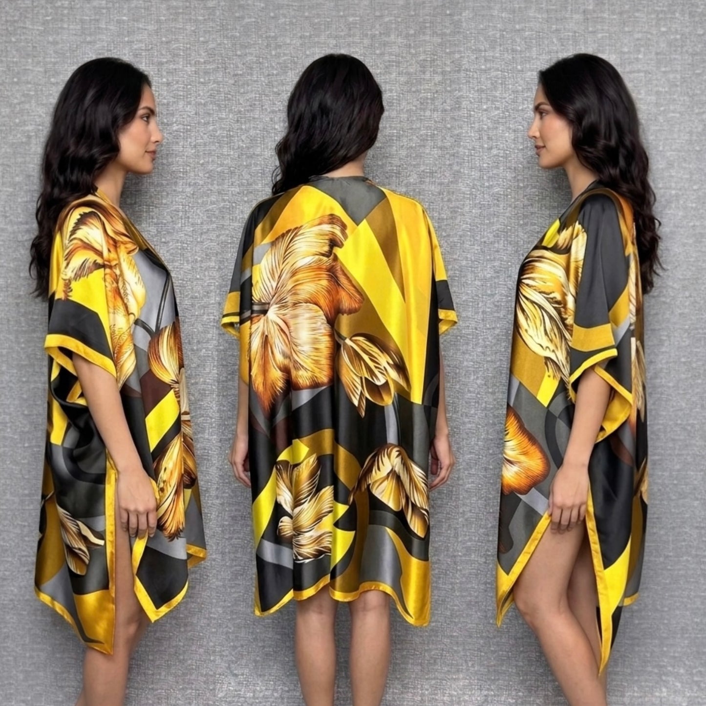 Gold Flowers Cover Up Kimono
