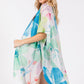 Water Color Flower Print Open KImono Shawl
