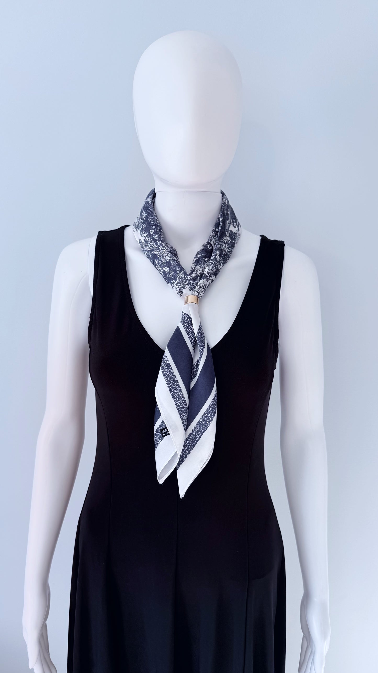 Blue or Black Print Faux Silk Scarf / Bandana