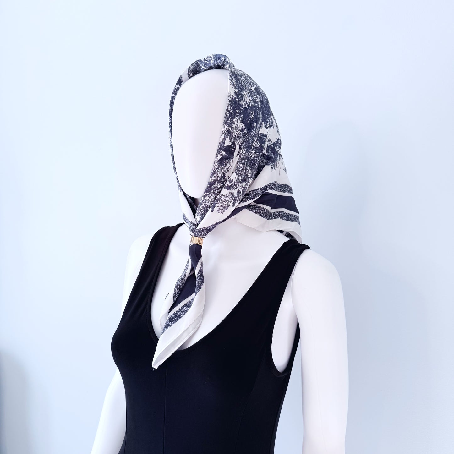 Blue or Black Print Faux Silk Scarf / Bandana