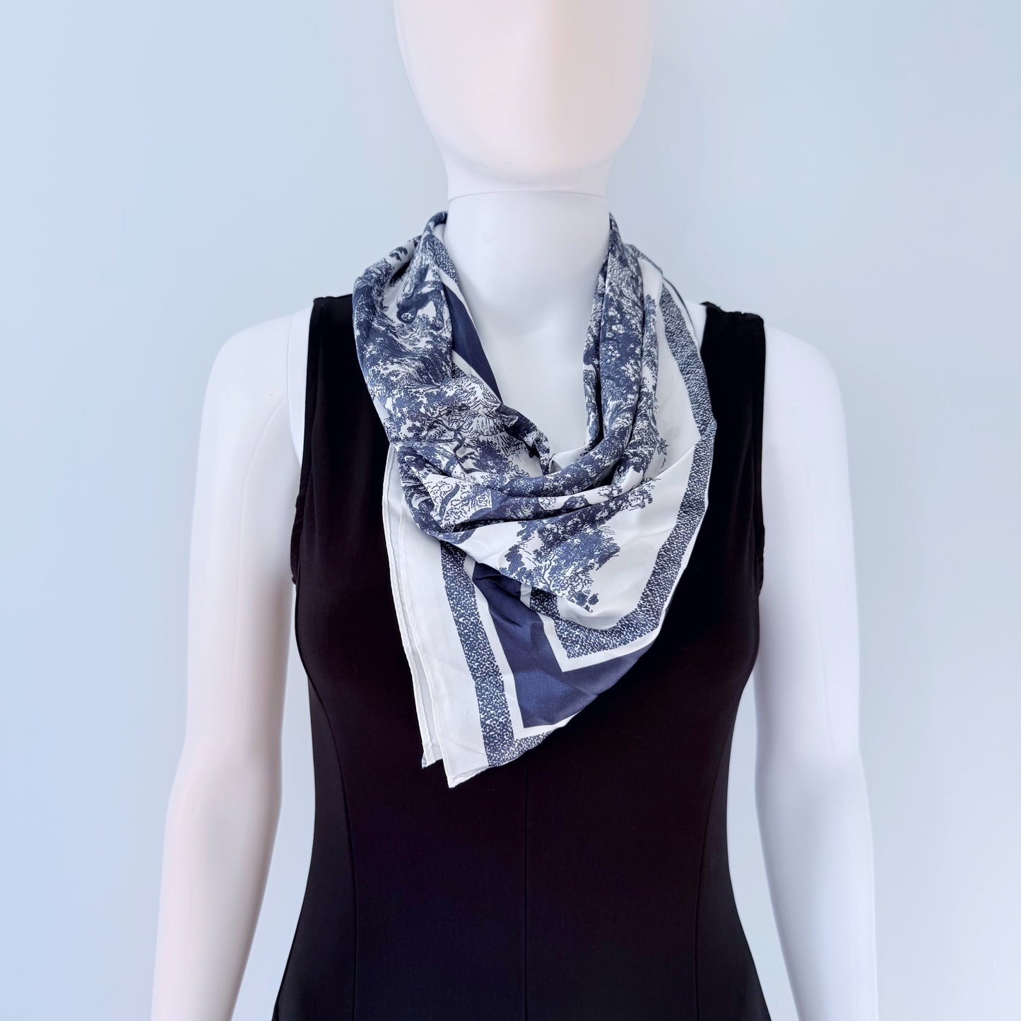 Blue or Black Print Faux Silk Scarf / Bandana