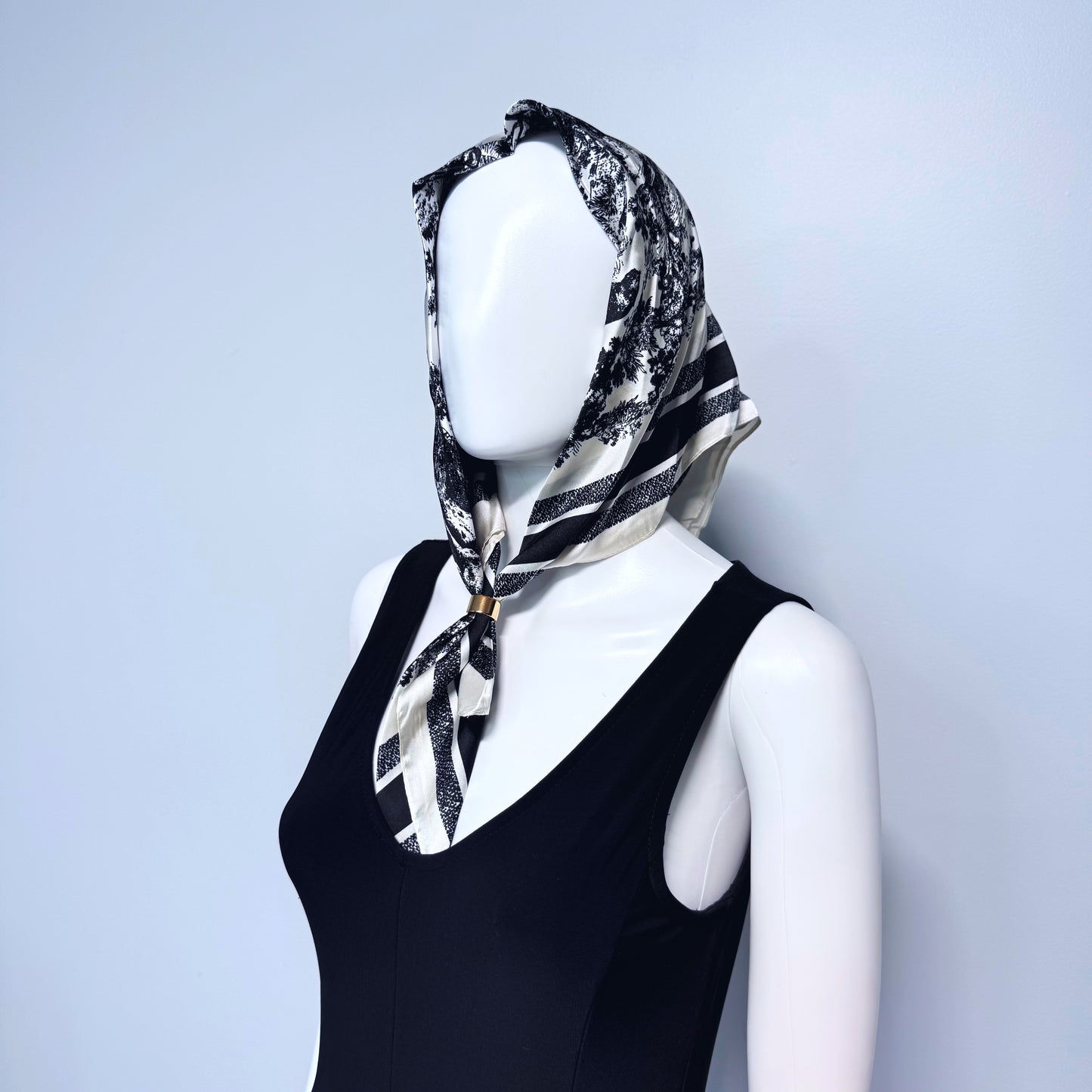 Blue or Black Print Faux Silk Scarf / Bandana