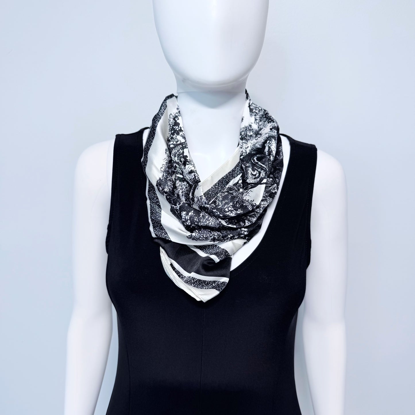 Blue or Black Print Faux Silk Scarf / Bandana