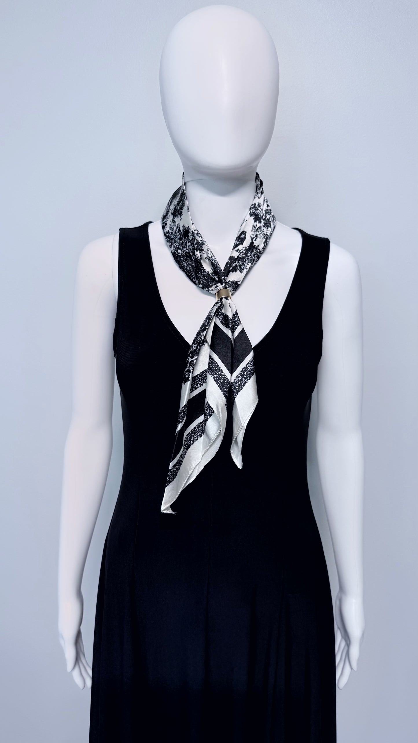 Blue or Black Print Faux Silk Scarf / Bandana