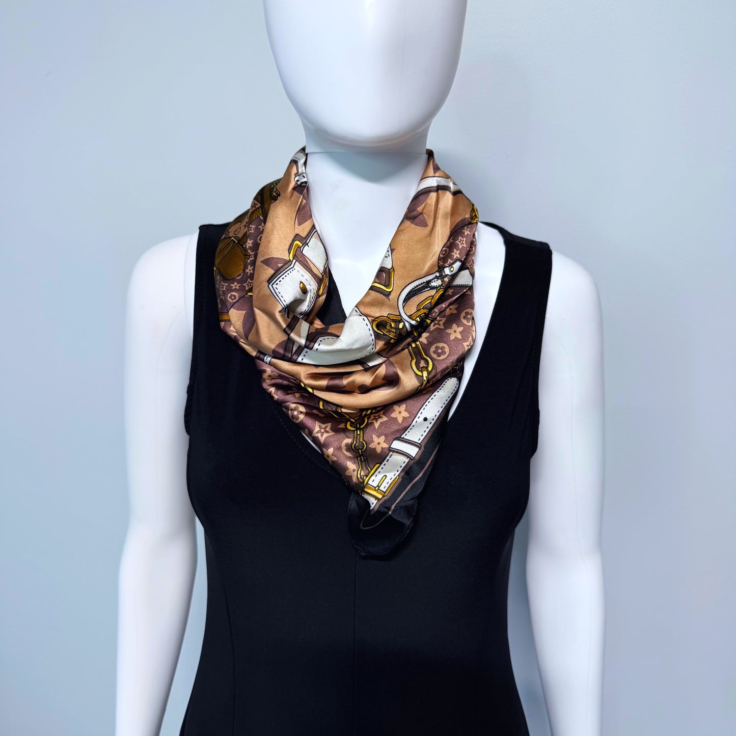 Flower Print Faux Silk Scarf / Bandana