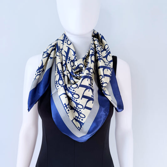 Blue Silk Feel Square Scarf Initial D Print