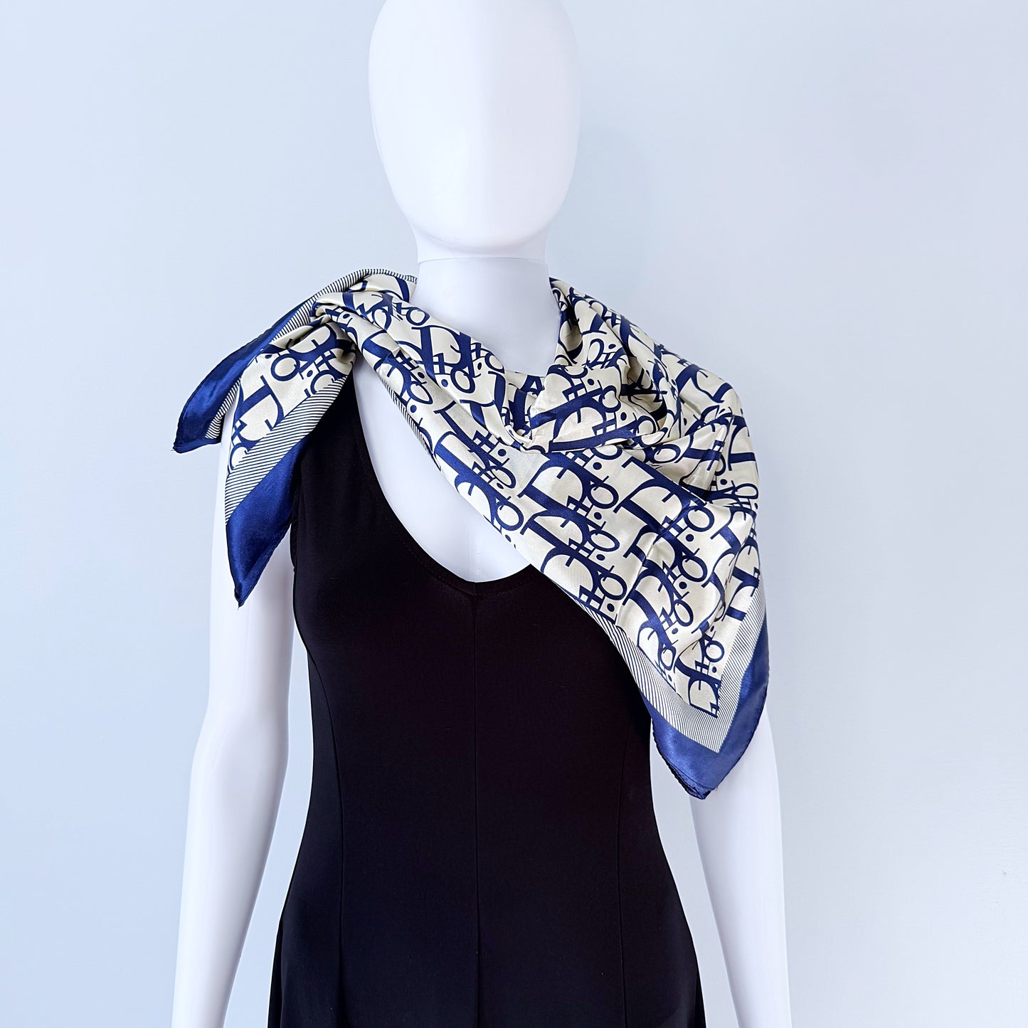 Blue Silk Feel Square Scarf Initial D Print