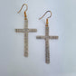 Fish Hook Earrings With Rhinestones Cross Design Dangle