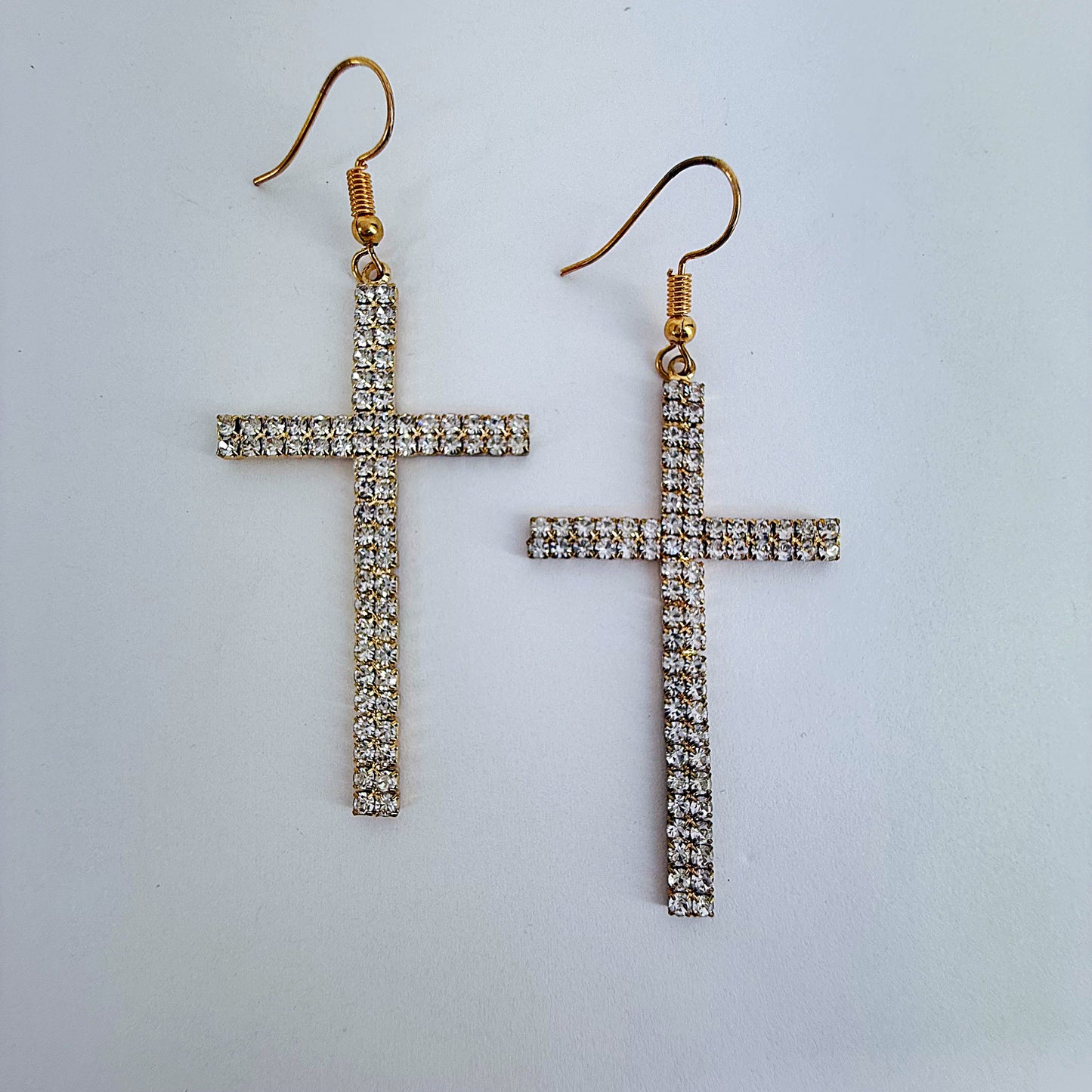 Fish Hook Earrings With Rhinestones Cross Design Dangle