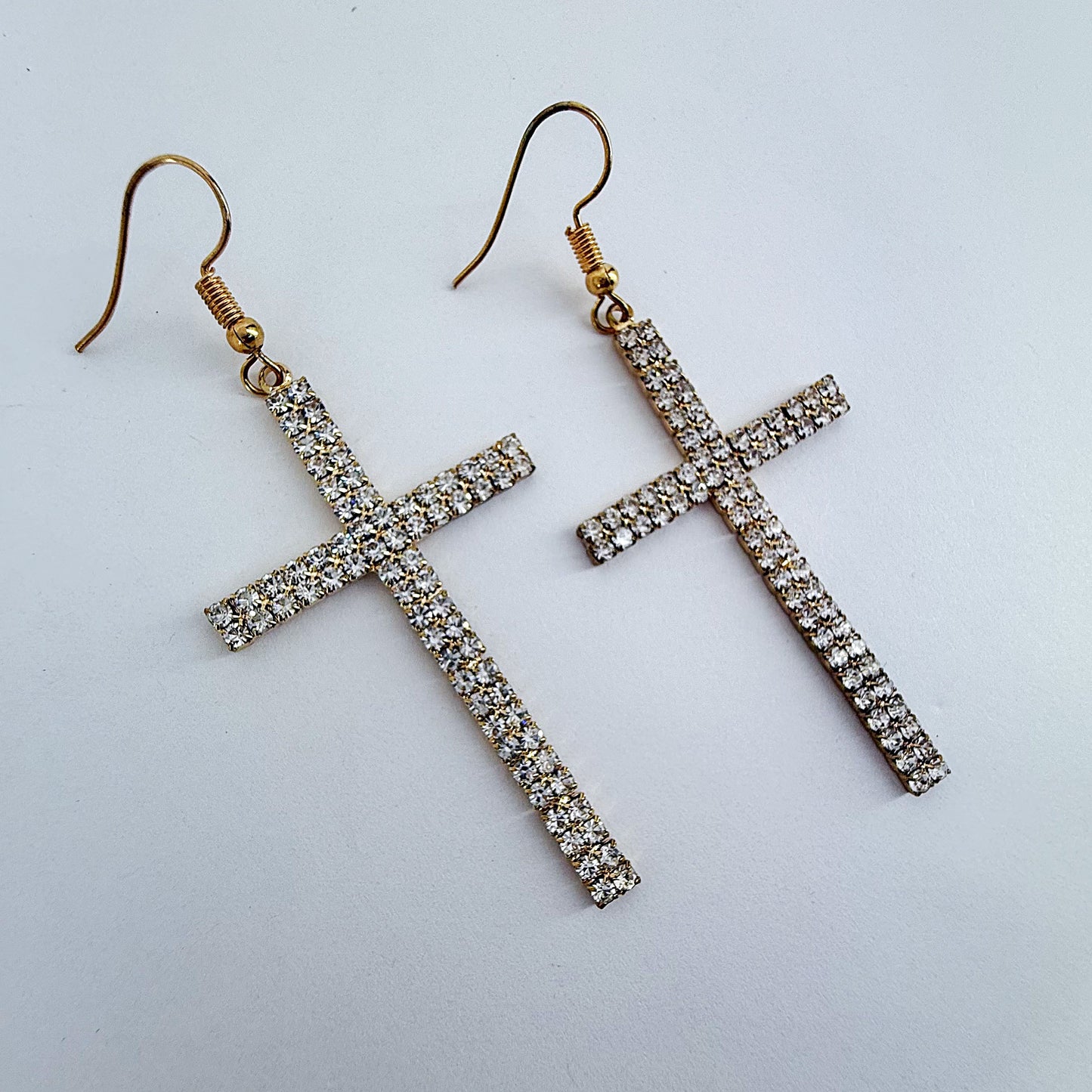 Fish Hook Earrings With Rhinestones Cross Design Dangle