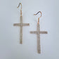 Fish Hook Earrings With Rhinestones Cross Design Dangle