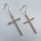 Fish Hook Earrings With Rhinestones Cross Design Dangle