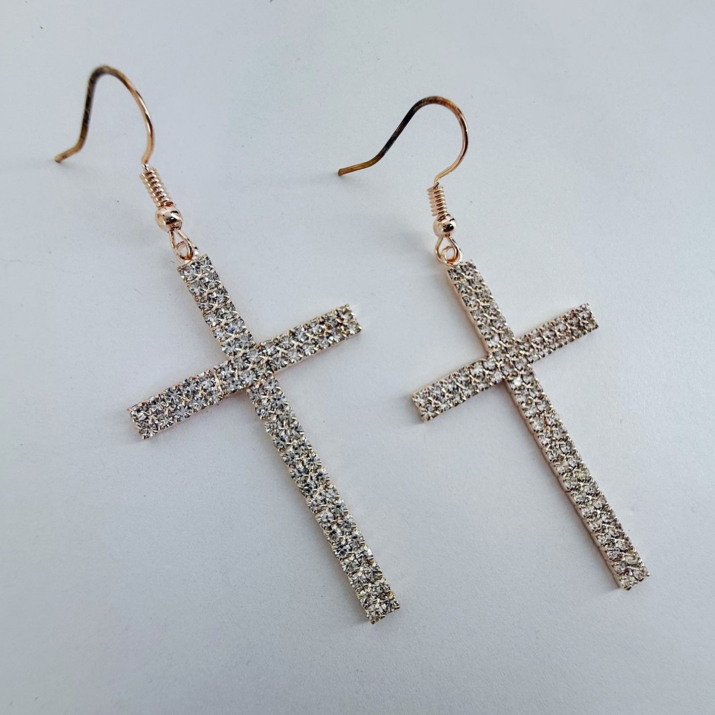 Fish Hook Earrings With Rhinestones Cross Design Dangle