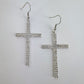 Fish Hook Earrings With Rhinestones Cross Design Dangle