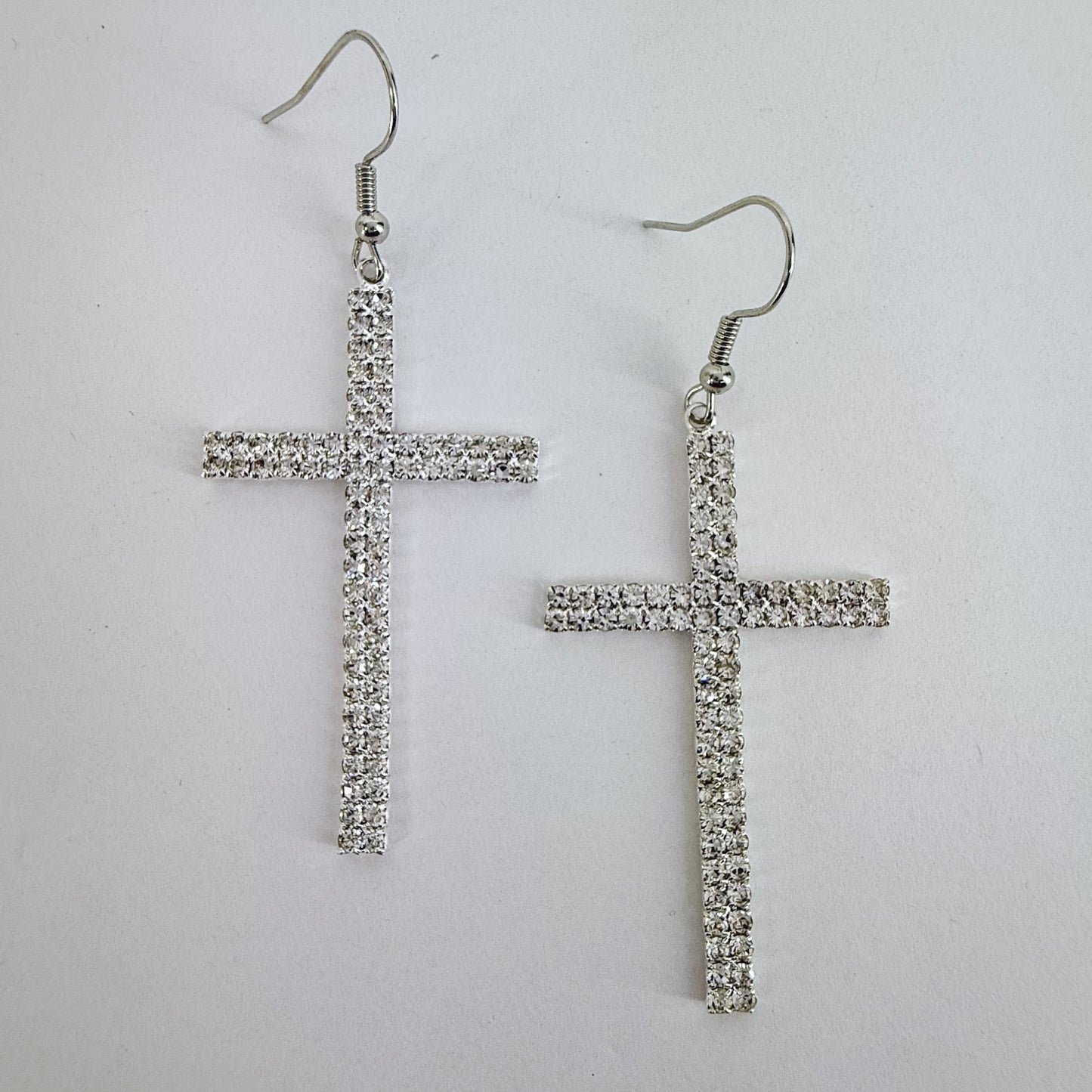 Fish Hook Earrings With Rhinestones Cross Design Dangle