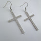 Fish Hook Earrings With Rhinestones Cross Design Dangle