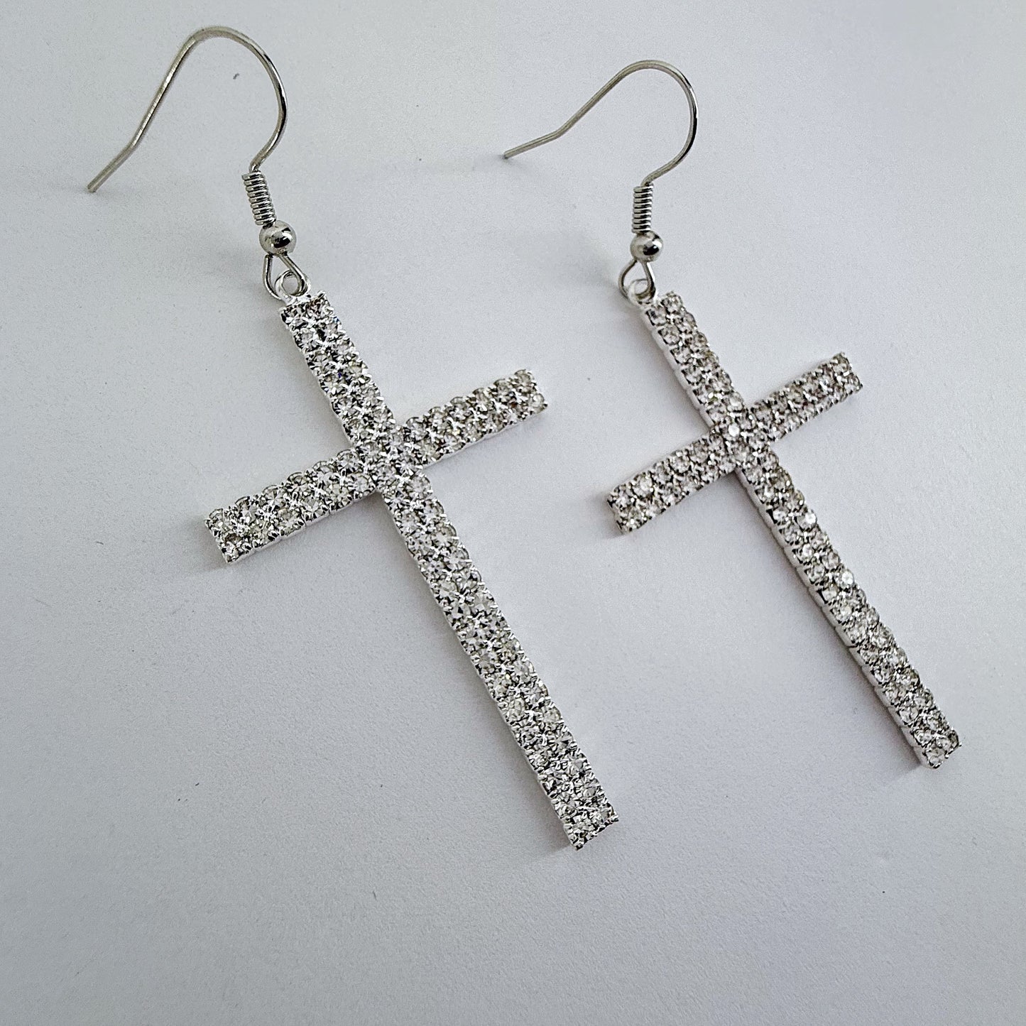 Fish Hook Earrings With Rhinestones Cross Design Dangle