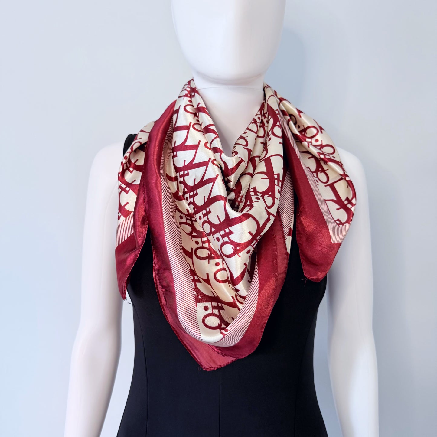 Red Silk Feel Square Scarf Initial D Print