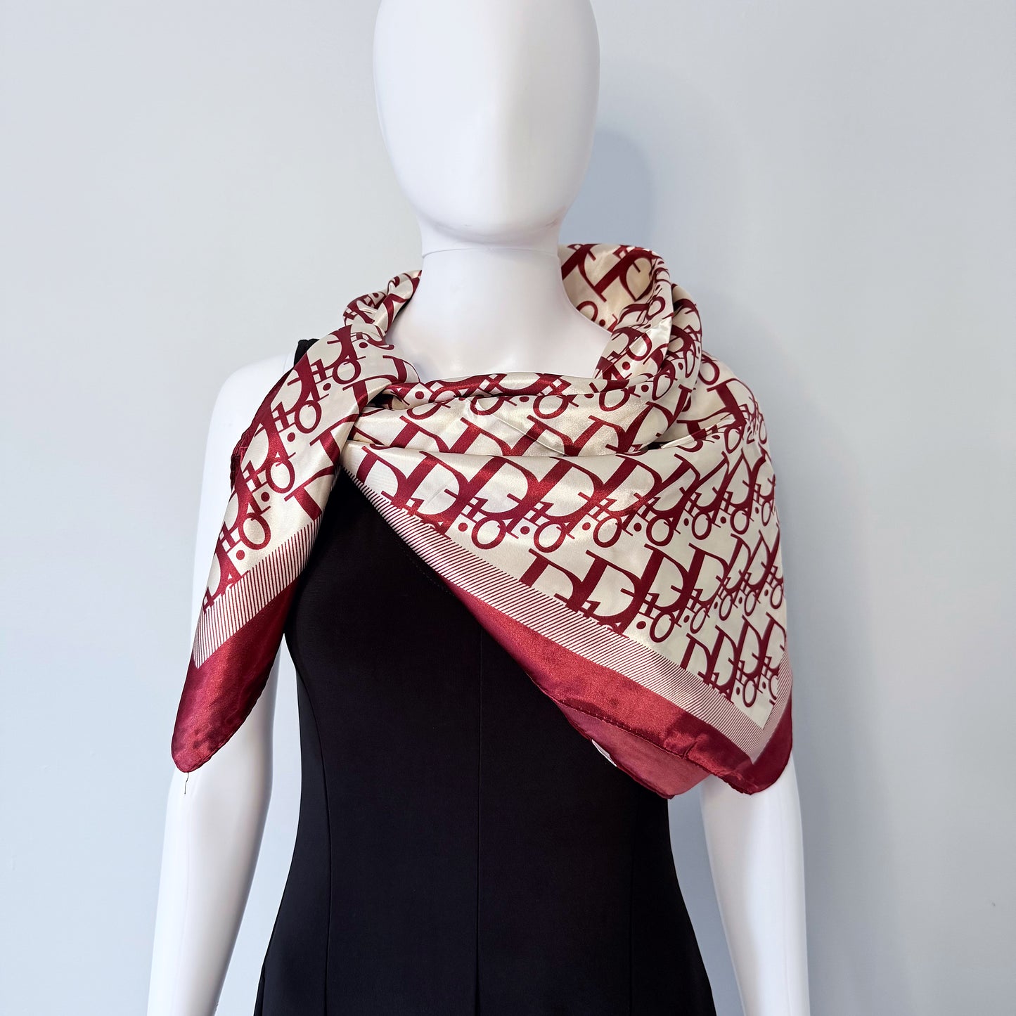 Red Silk Feel Square Scarf Initial D Print