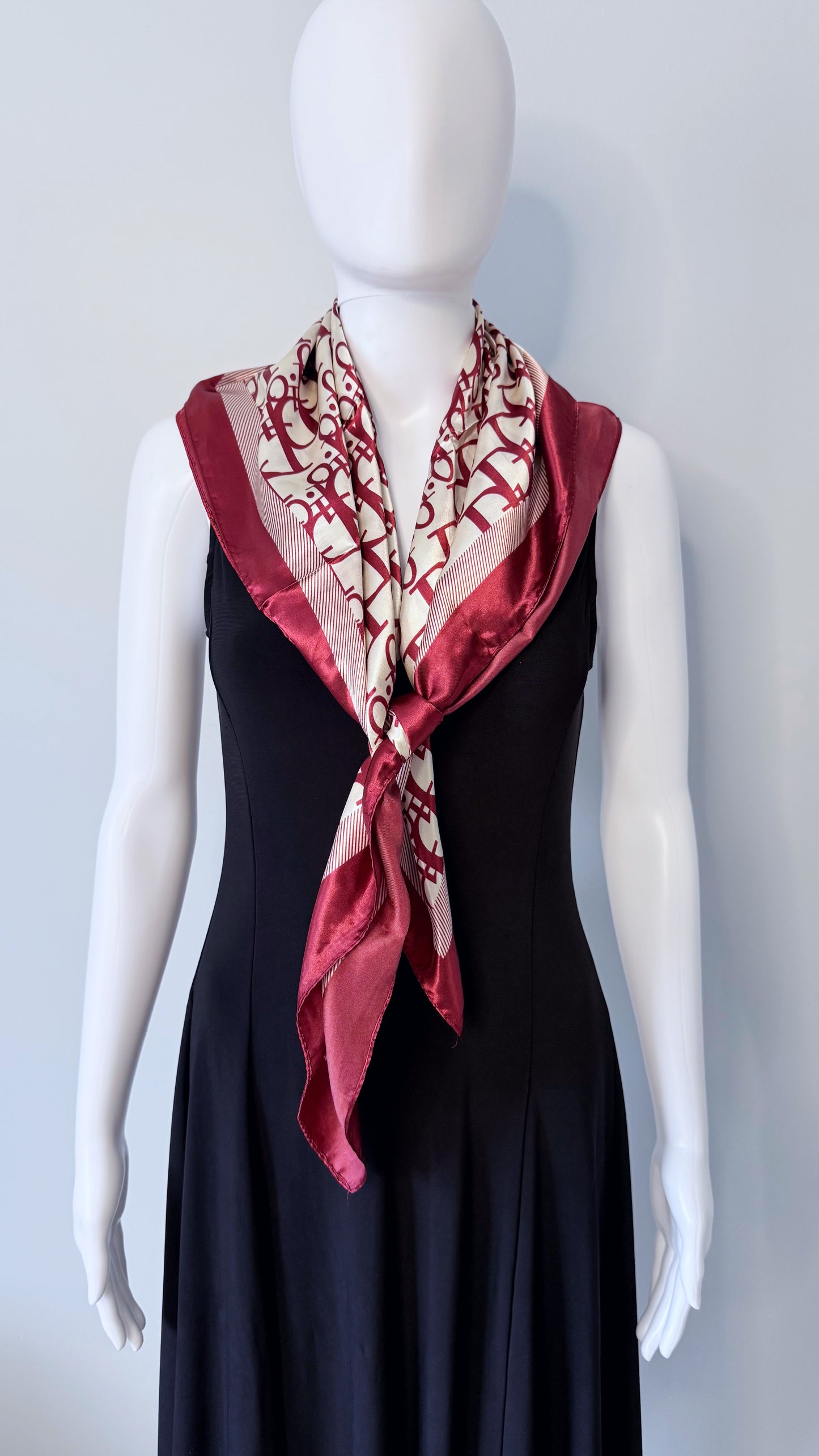 Red Silk Feel Square Scarf Initial D Print
