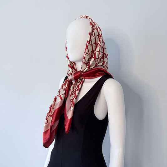 Red Silk Feel Square Scarf Initial D Print