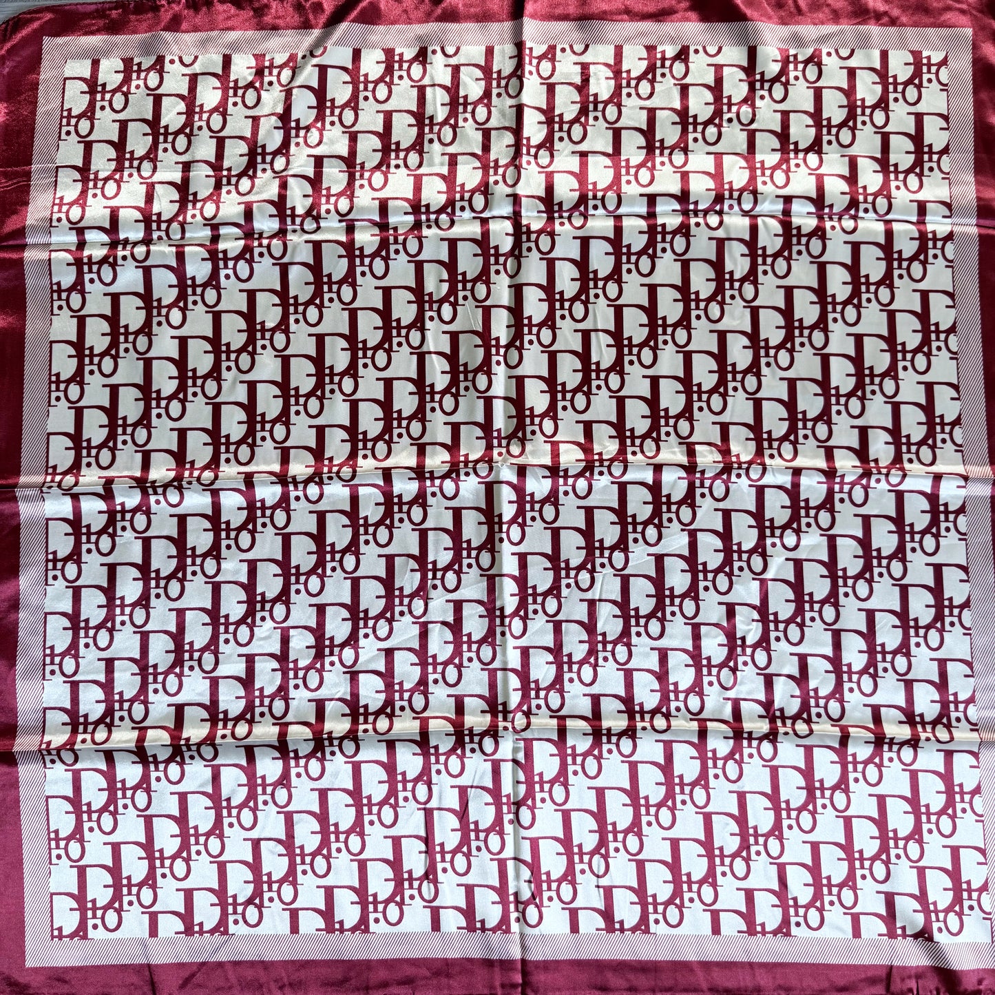 Red Silk Feel Square Scarf Initial D Print