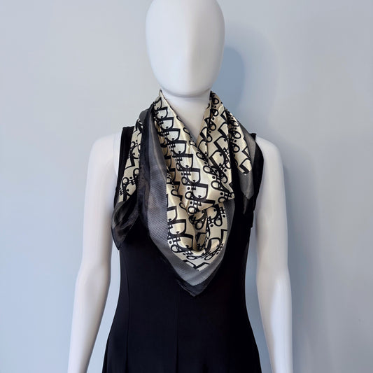 Black Silk Feel Square Scarf Initial D Print