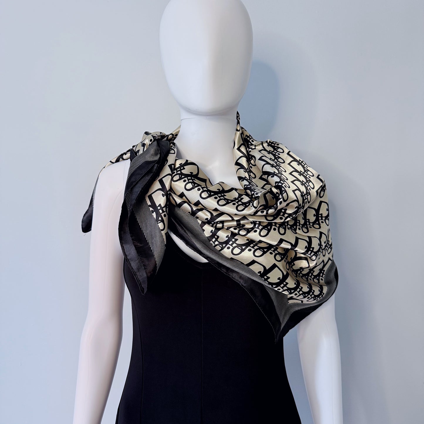 Black Silk Feel Square Scarf Initial D Print