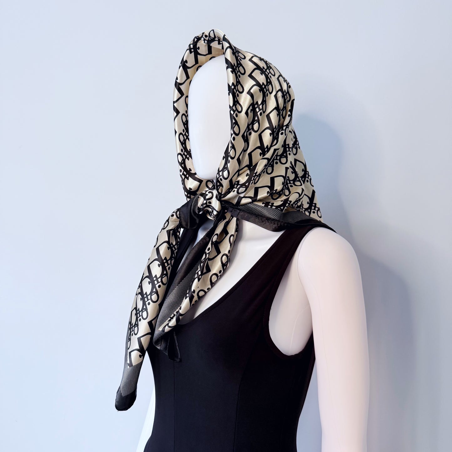 Black Silk Feel Square Scarf Initial D Print