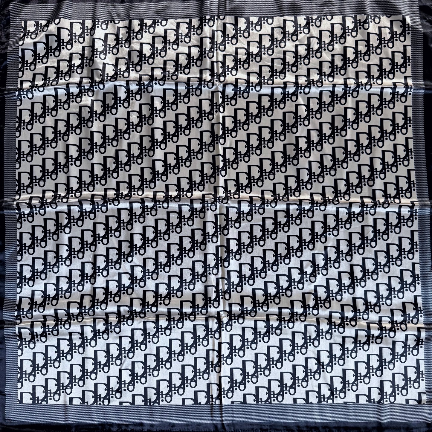 Black Silk Feel Square Scarf Initial D Print