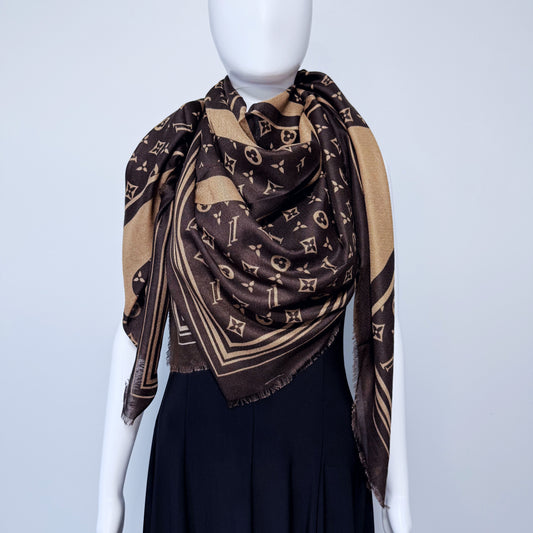 Brown Flower Blanket Cashmere feel Square Scarf