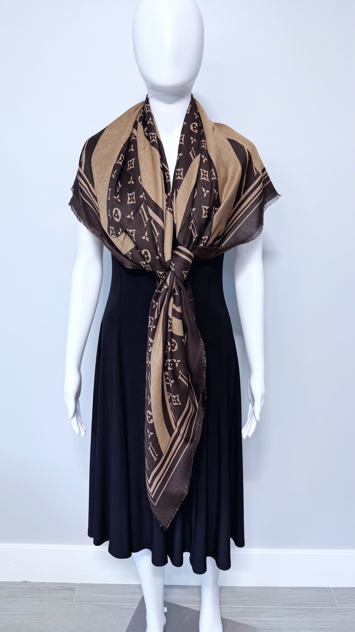 Brown Flower Blanket Cashmere feel Square Scarf
