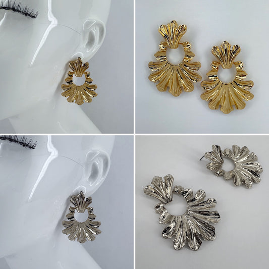 Metal Leaf Design Post Back Earring With A Beautiful Leaf Dangle