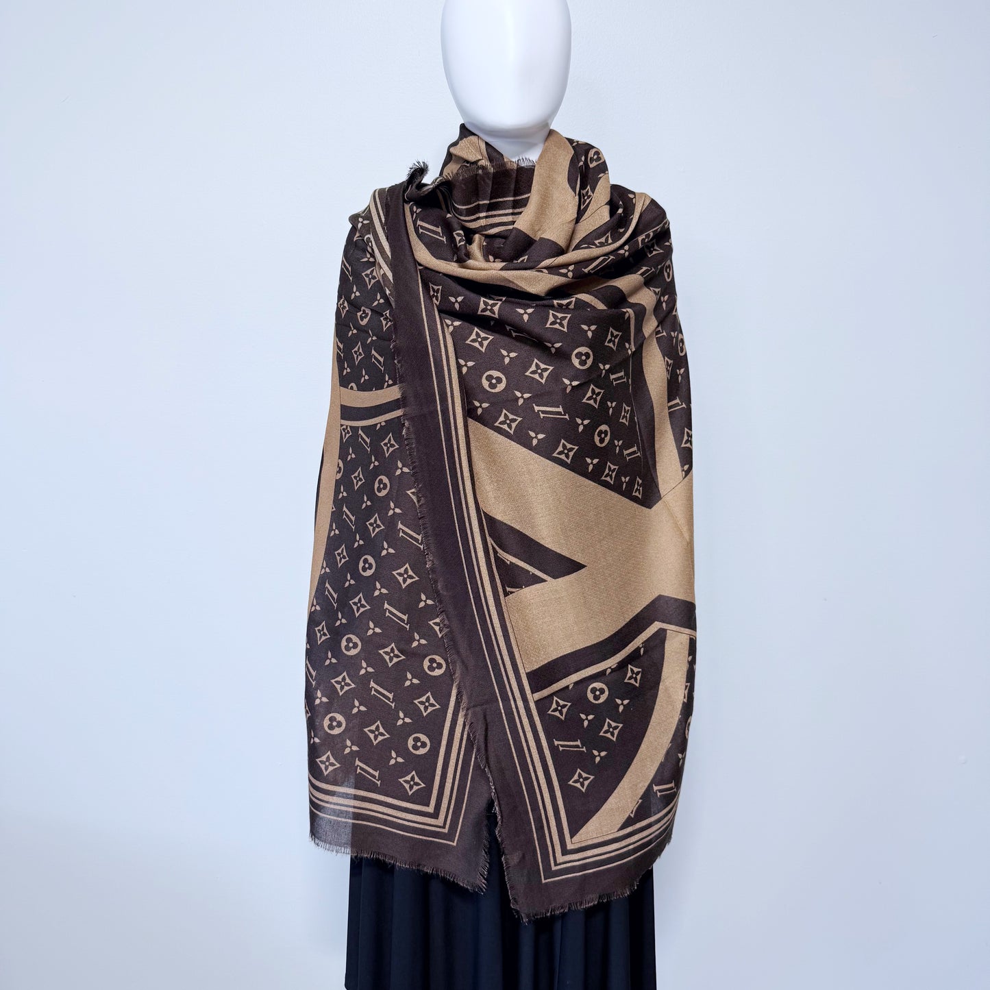 Brown Flower Blanket Cashmere feel Square Scarf