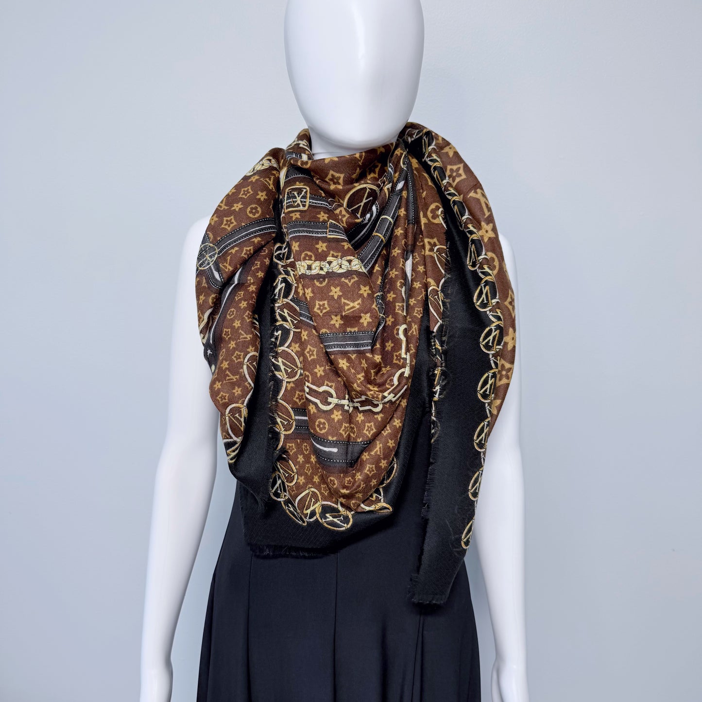 Black Flower Blanket Cashmere feel Square Scarf