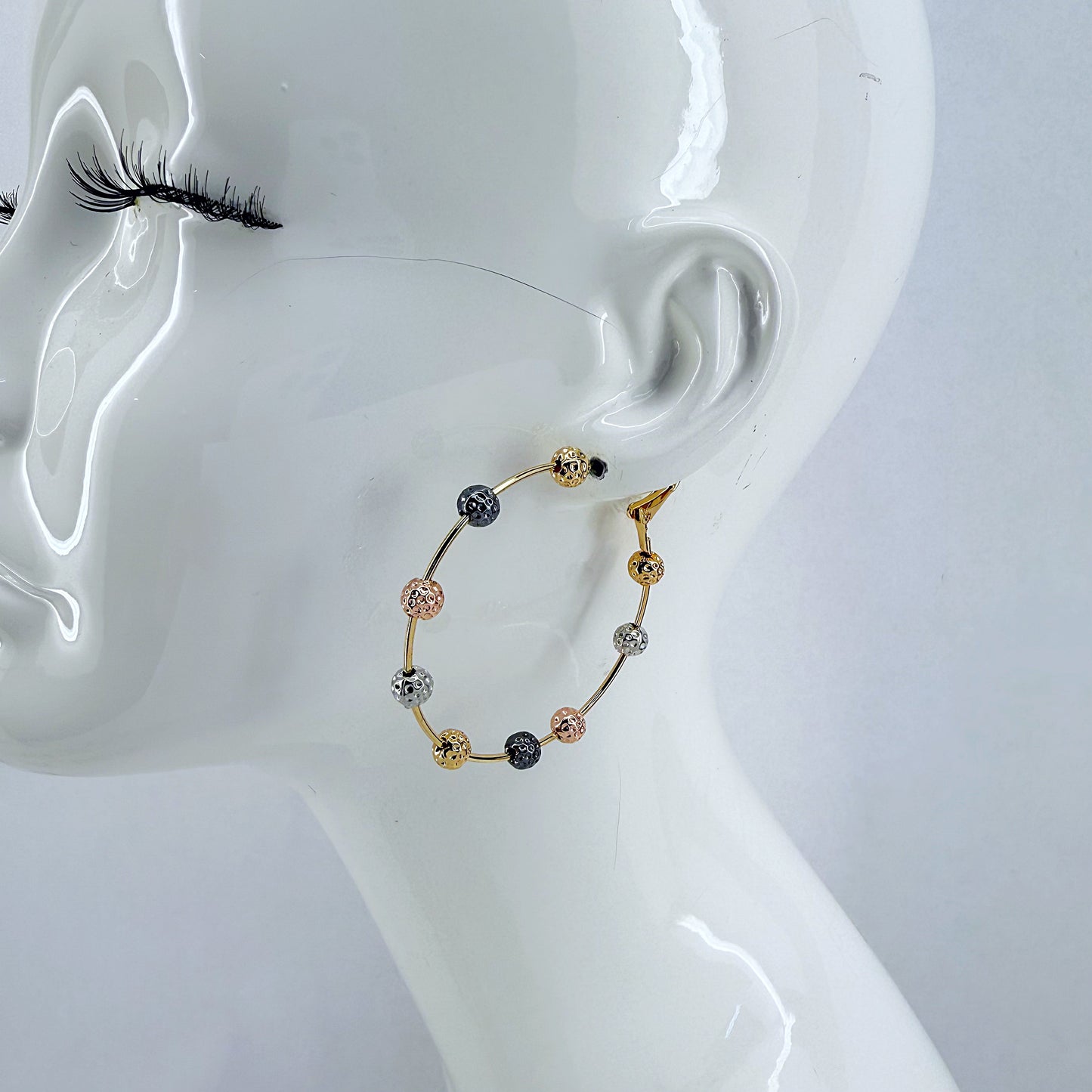 Hoop Earrings With Textured Hammered Beads