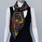 Black Silk Feel Pleated Scarf With Rhinestones