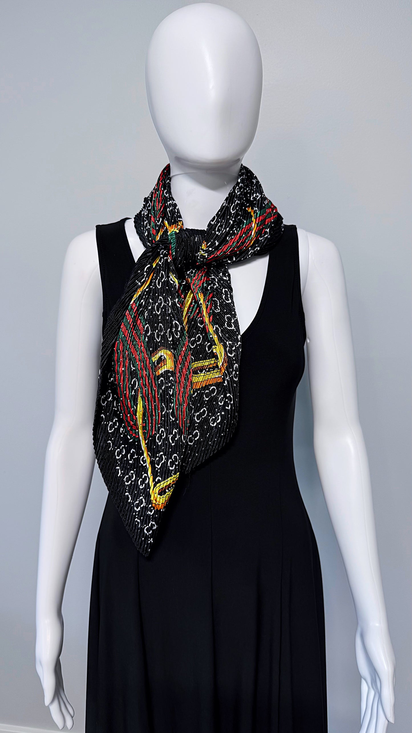 Black Silk Feel Pleated Scarf With Rhinestones