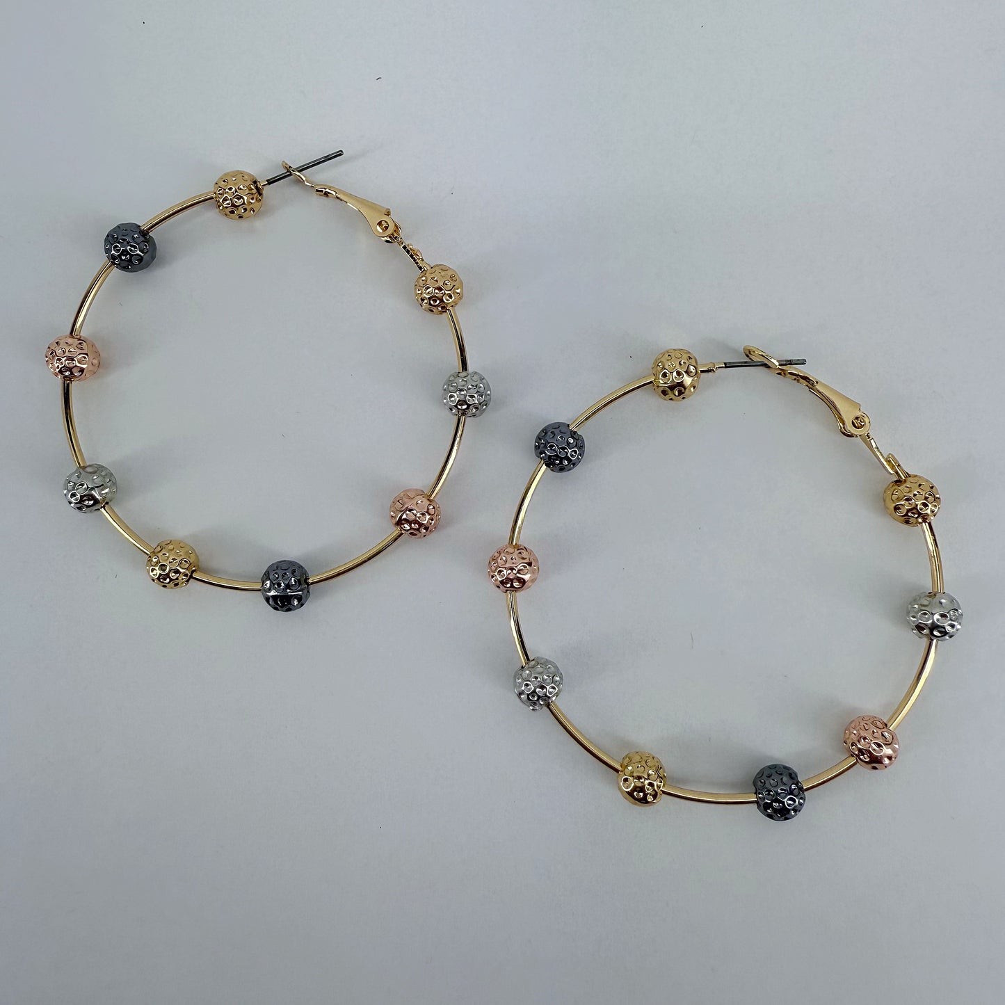 Hoop Earrings With Textured Hammered Beads